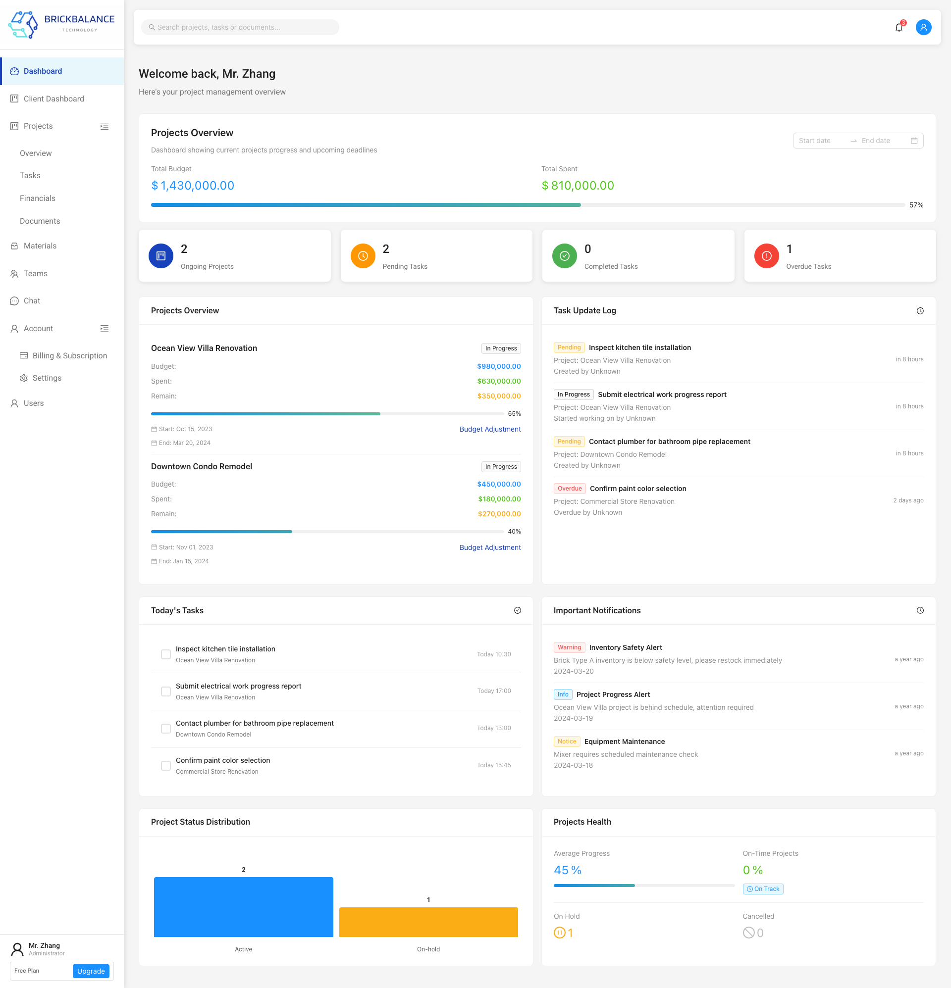 BrickBalance Dashboard Preview